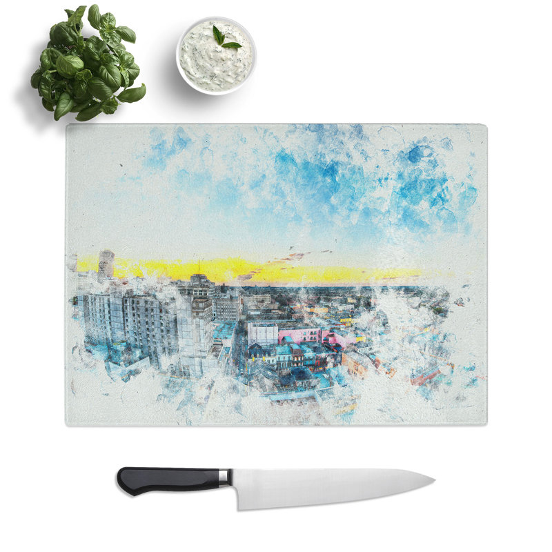 Tempered Glass Above New Orleans in Louisiana Watercolour Chopping Board, 28.5 cm x 39 cm
