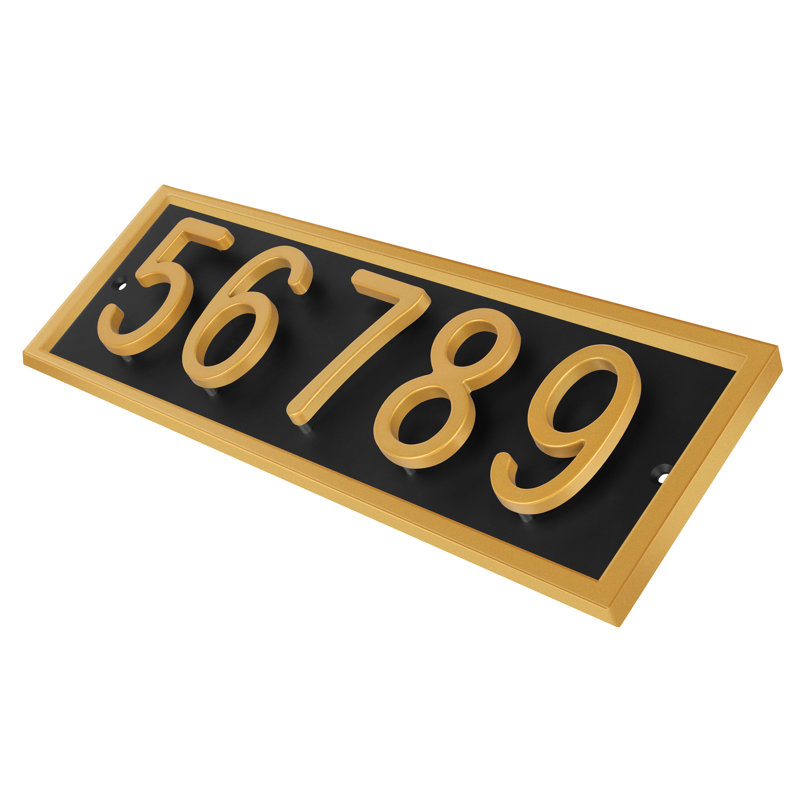 Plaque d'adresse horizontale flottante en aluminium Royal Shade, Doré, Oui, Noir