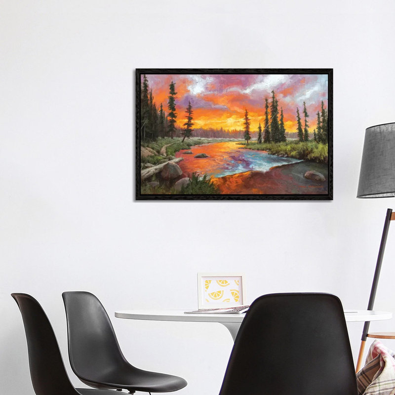 Sunset Bend by Mark McKenna - Painting on Canvas, 66.04cm H x 101.6cm W x 3.81cm D, Black Framed