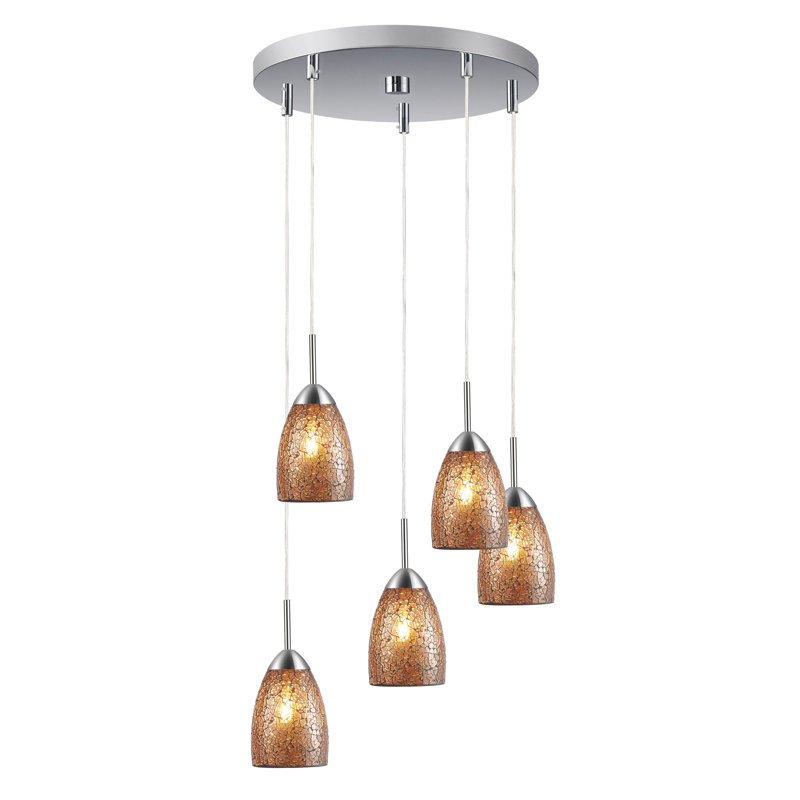 Murphy 5 - Light Cluster Pendant, Amber Mosaic, Satin Nickel
