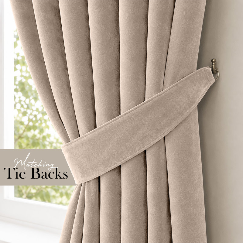 Thermal Velvet Curtains with Eyelet Ring Top - Blackout Crushed Velvet Drapes Pair, Beige, 168cm Width x 228cm Drop
