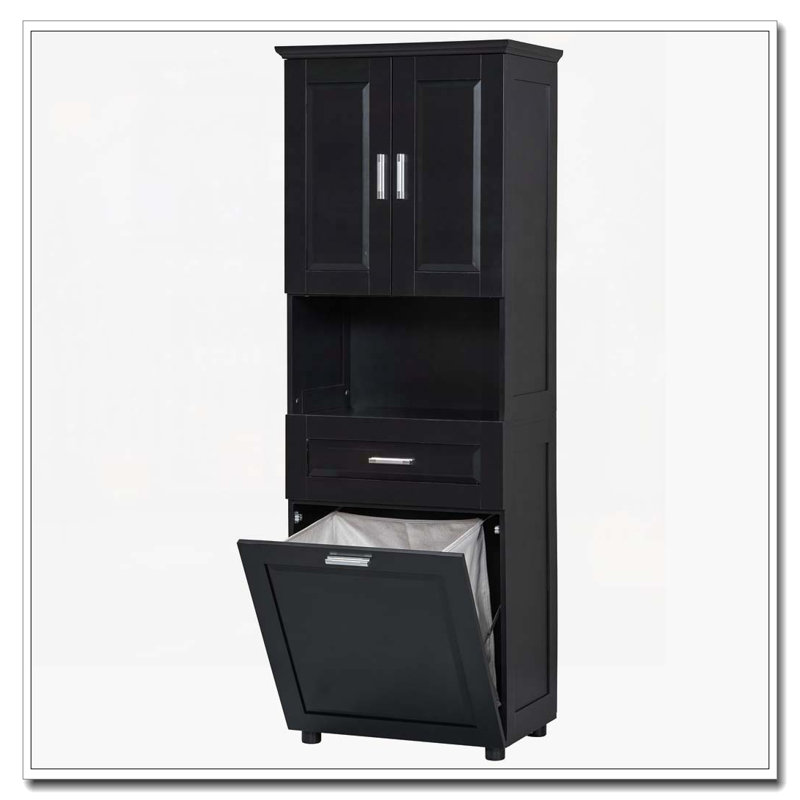 Armoire de rangement autoportante avec portes et tiroirs, panier à linge, Noir