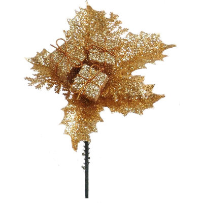 7-inch Artificial Gold Glitter Christmas Ornament Picks with Gift Boxes (Set of 12)