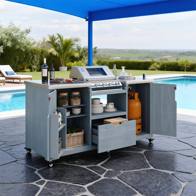 Îlot de cuisine 66,5 po pour l'extérieur, Bleu gris
