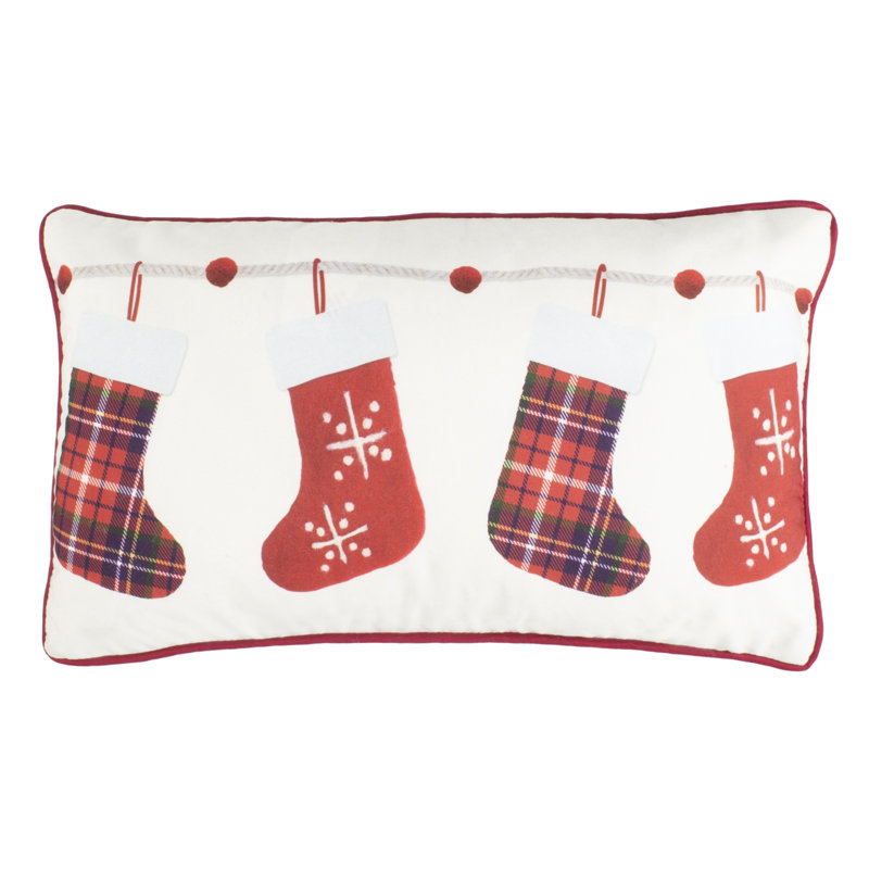 Holly Jolly Red and White Embroidered Holiday Pillow
