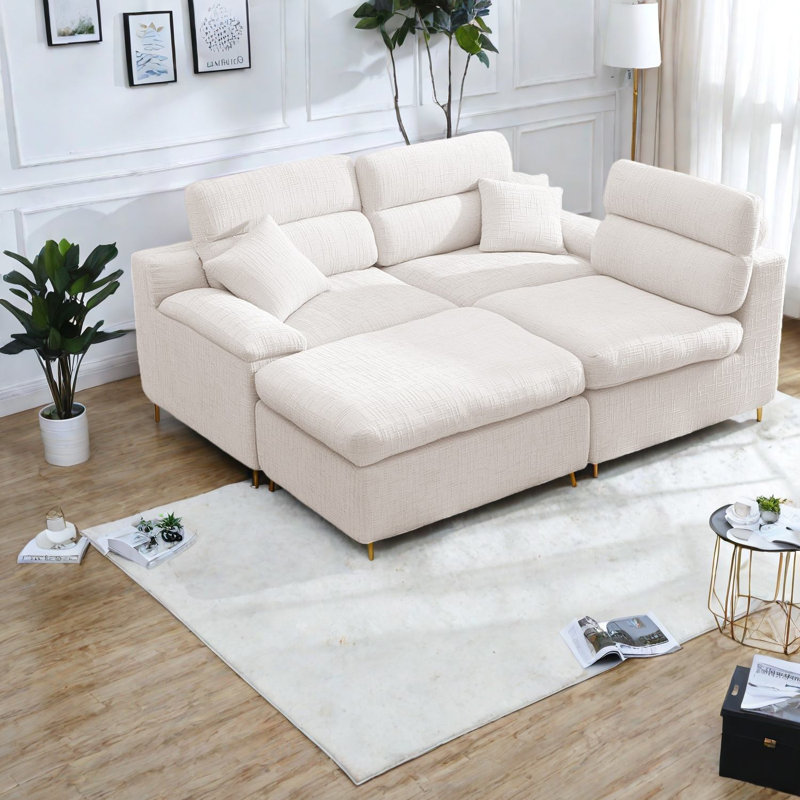 Canapé spacieux en forme de L, revêtement en chenille, design moderne pour les chambres familiales