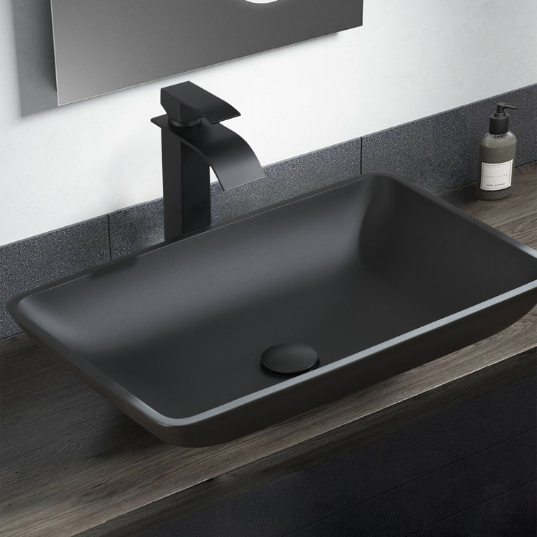 Glass Handmade Rectangular Vessel Bathroom Sink with Faucet