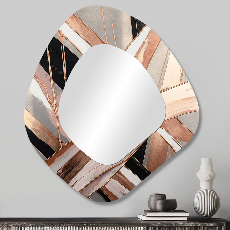 «Metallic Stripes And Circles II» - miroir mural décoratif de forme unique en marbre, miroir asymétrique moderne, impression d'art en métal