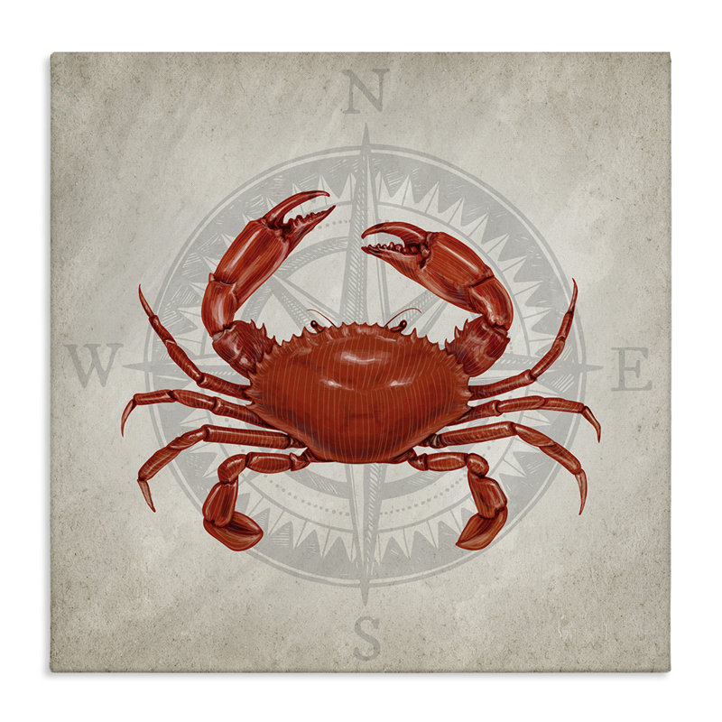 Art mural sur toile Crab over Compass, design par Kim Allen, H 24 po x l 24 po