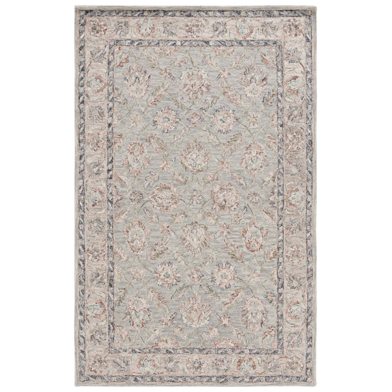Tapis oriental gris / rouille en laine / coton touffeté à la main Georgiana, Rectangle 5 pi x 8 pi
