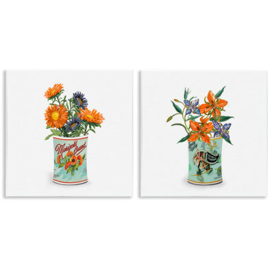 Ensemble de 2 plaques murales Nostalgic Marigold & Lily Bouquets, design par Val Rhodes
