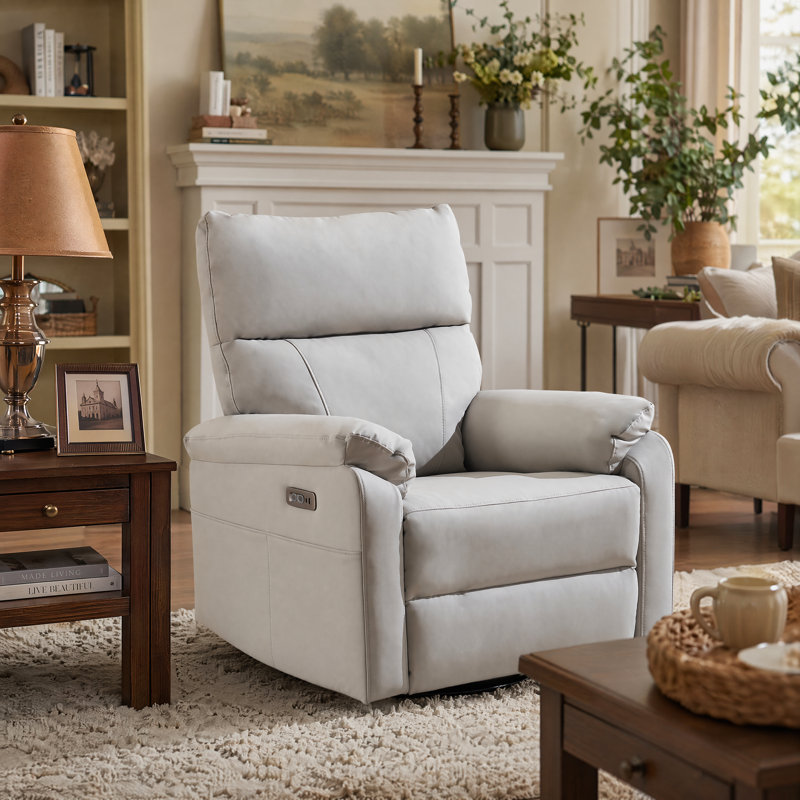 Power Recliner Chair With Adjustable Lumbar Support,swivel Rocker Chair With Overstuffed Armrests, Usb & Type-c