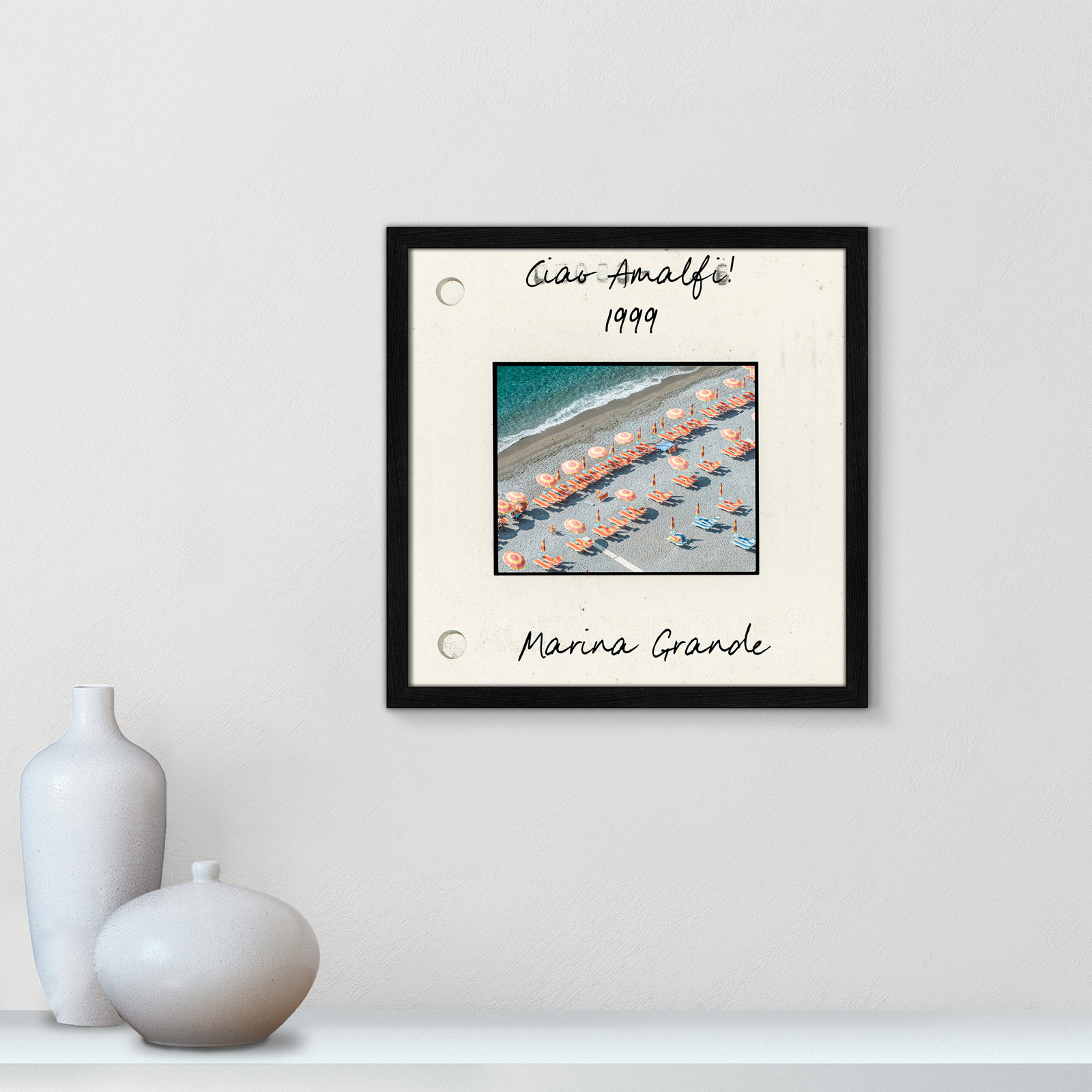 Travel Slide Collection "Amalfi, Italy - Marina Grande" Print, Black Single Picture Framed Paper, 17" H x 17" W x 0.75" D