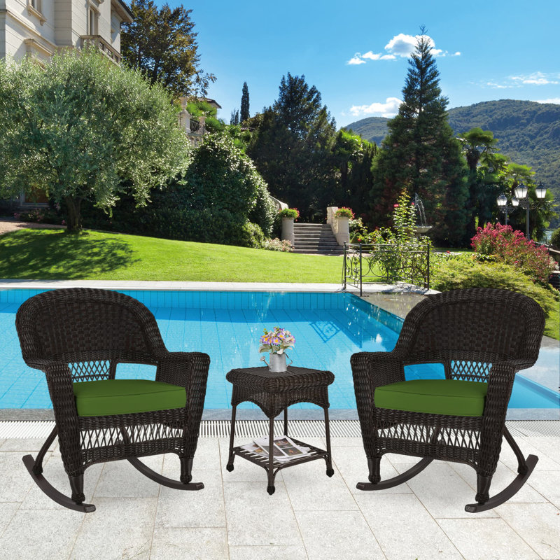 Starner 2 - Person Patio Conversation Set with Cushions, Espresso, Hunter Green