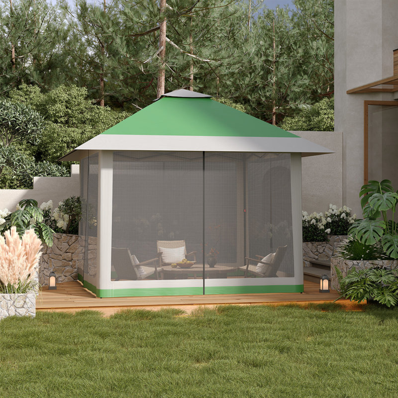 13x13 Pop-Up Gazebo with Double Roof and Mosquito Netting – Waterproof UV-Resistant Patio Canopy Tent, Green
