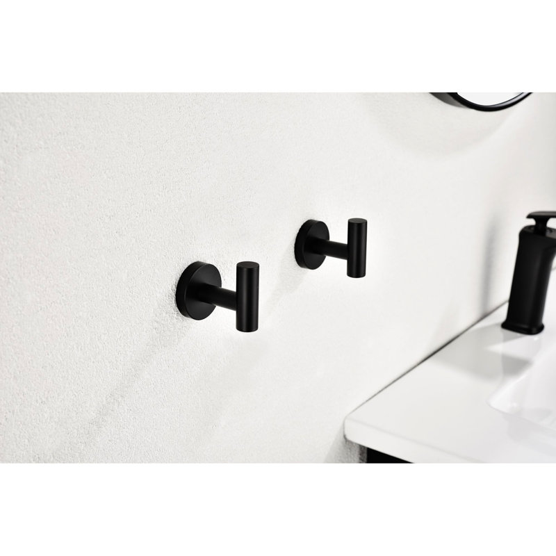 Crochet pour serviettes 304 en acier inoxydable noir mat, fixation murale sans perceuse, 6 crochets pour peignoir de douche