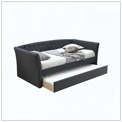 Contemporary Day Bed Trundle Button Tufted Slat Included