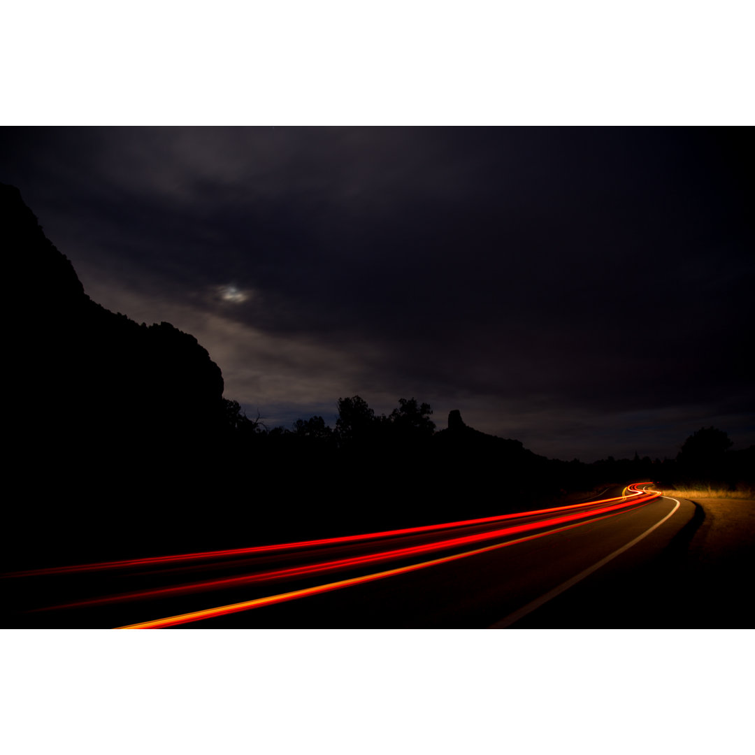 Light Trails On Highway At Night In Moonlight Sedona von Kaapro - Wrapped Canvas Art Prints