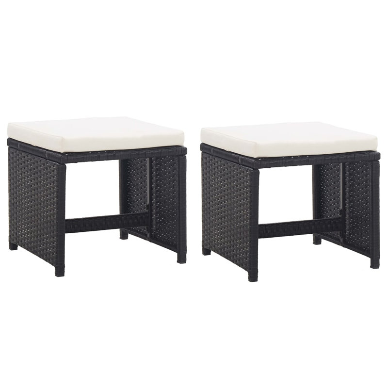 Buttram vidaXL Patio Dining Set with Cushions Outdoor Table and Chairs Poly Rattan, Black, Cream White