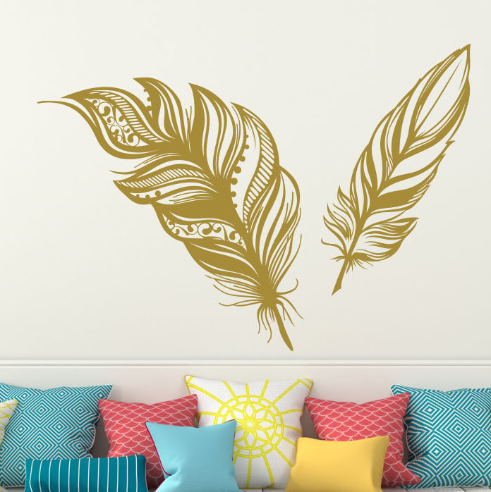 Adhésif décoratif plumes, H 22 po x l 31 po, Doré
