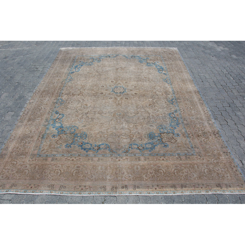 Tapis turc beige anatolien tissé à la main rétro idéal pour le salon