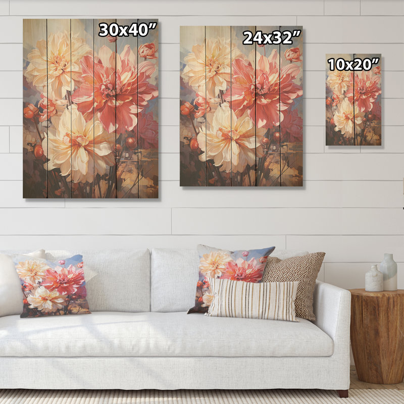 Bouquet de jonquilles roses et blanches - Jonquilles, art mural sur bois de pin naturel, H 20 po x l 10 po