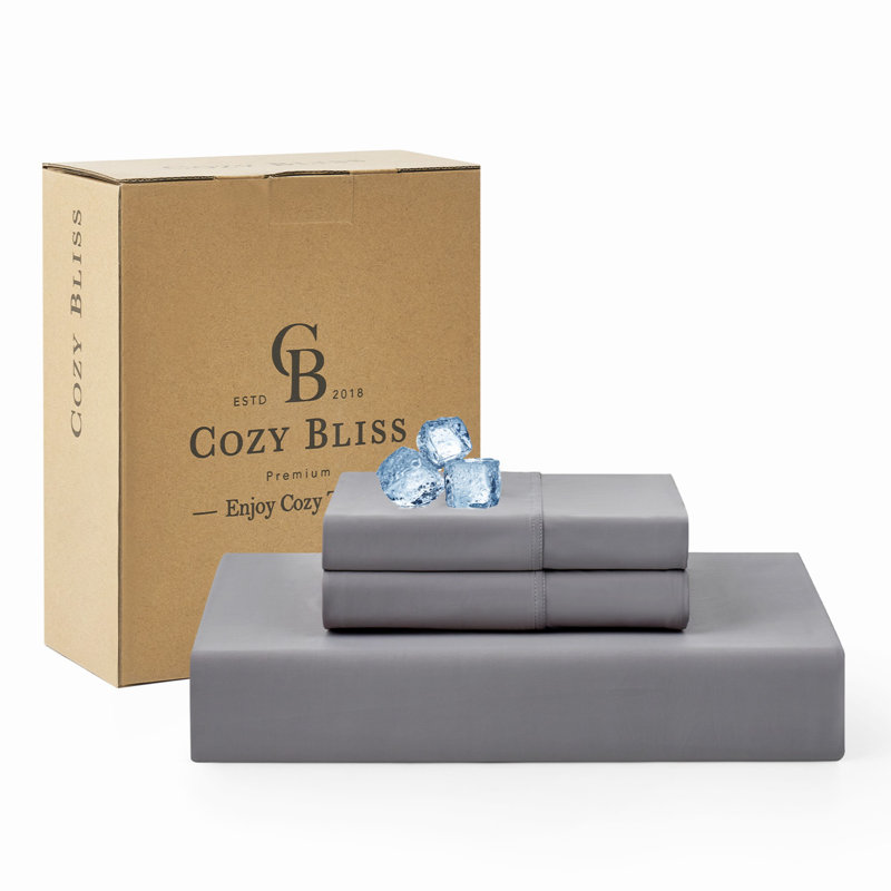 Cooling Fitted Sheet Set With 2 Pillowcases, 3PCS Breathable Sheet Set with Deep Pocket For Hot Sleepers, Gray, Cali King