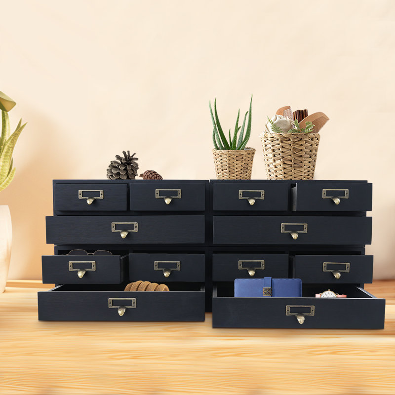 Organisateur de bureau empilable en bois avec 12 tiroirs, Noir