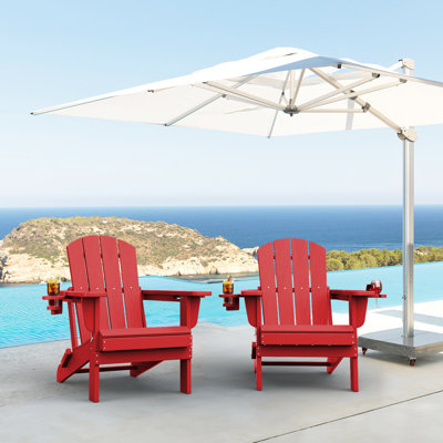 Wolak High Density Polyethylene Folding Adirondack Chair With Double Cup Holder(Set Of 2)