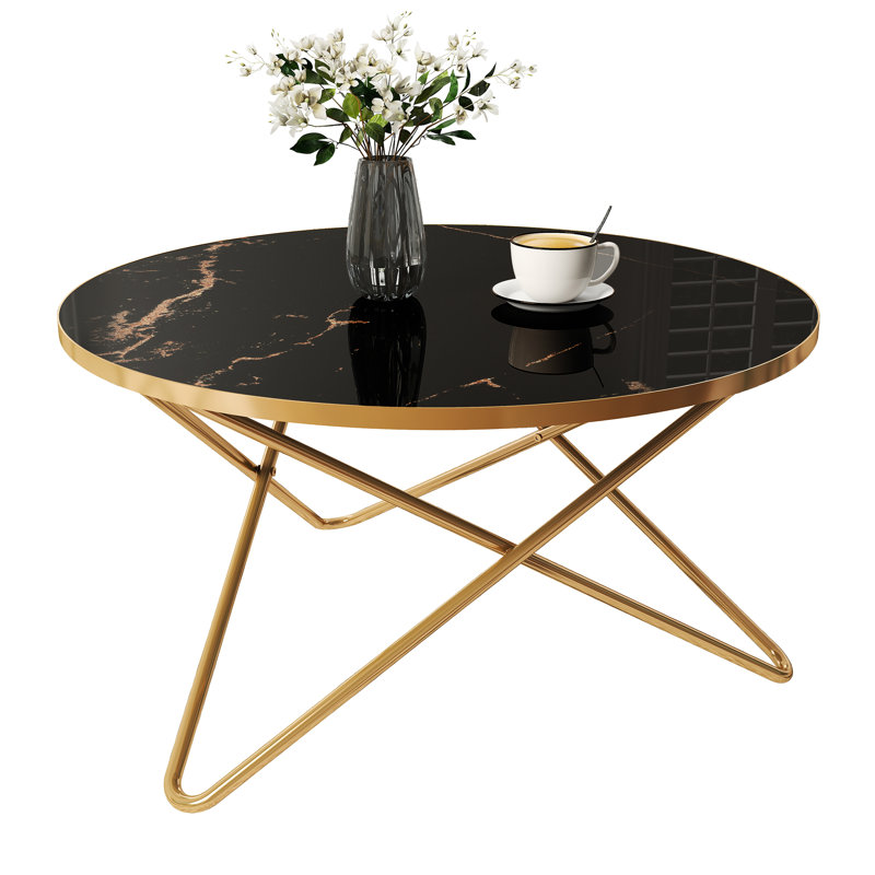 31.49“Modern Faux Marble Top Round End Table For Living Room, or Office, Black