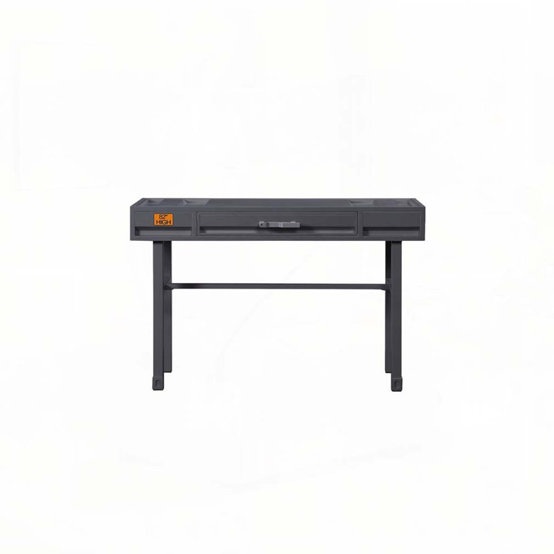 Metal Vanity Desk with One Drawer, Gunmetal, Gunmetal