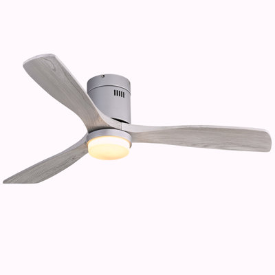 52 Inch Indoor Flush Mount Ceiling Fan With LED Light And Remote Control