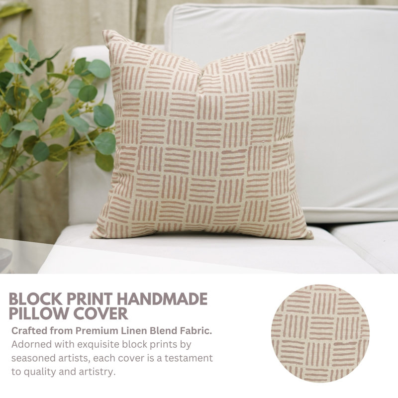Fabdivine Handmade Block Print Pillow Cover Chauras Design, Decorative Cushion for Sofa & Bed, Rectangular 20"H x 12"W