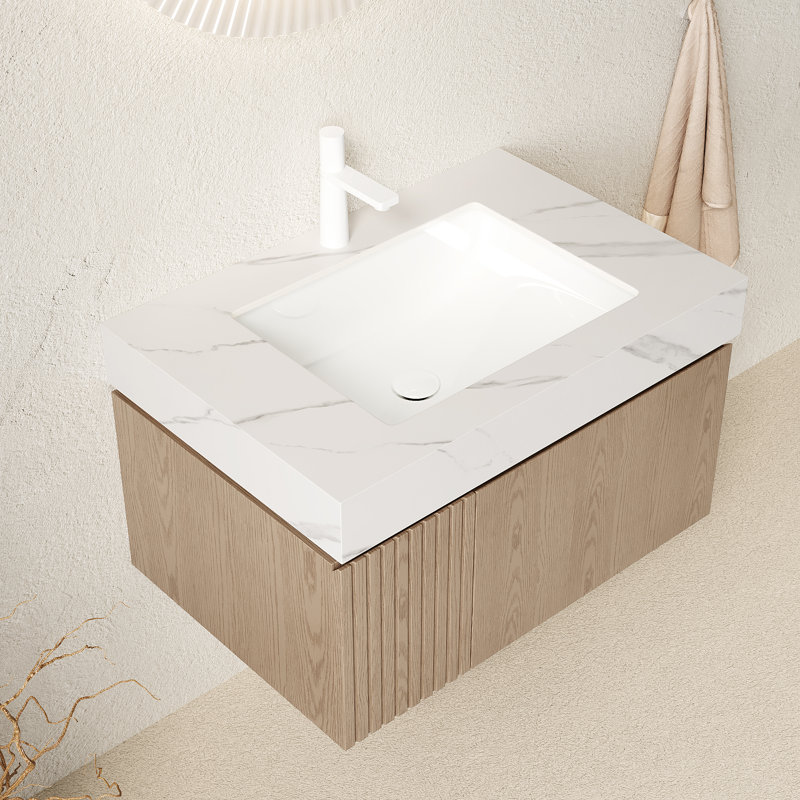 Plateau de meuble-lavabo mural moderne en pierre frittée 29,92 x 18,9 x 17,72 po Modern, Marron clair, L 30 po, Monotrou