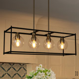 Jorinde 4-Light Modern Farmhouse Rectangle Black Metal  Chandelier with Seeded Glass Shade