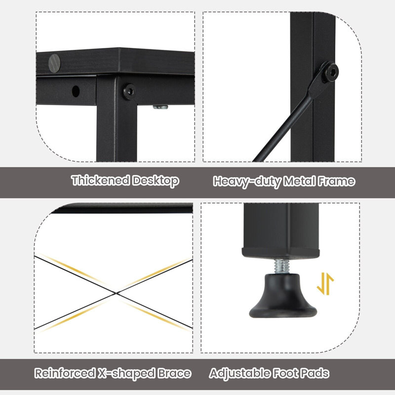L-Shaped Computer Desk Reversible Corner Desk With Adjustable Shelf, Black