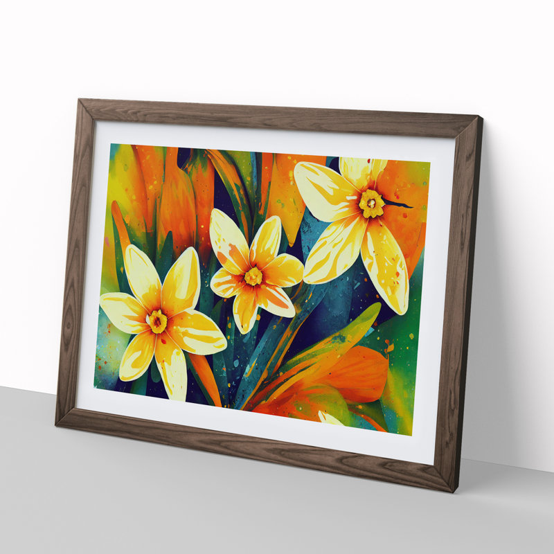 Daffodil Flower Splash Vol.3 Abstract - Framed Print, 34cm H x 46cm W x 2cm D, Walnut