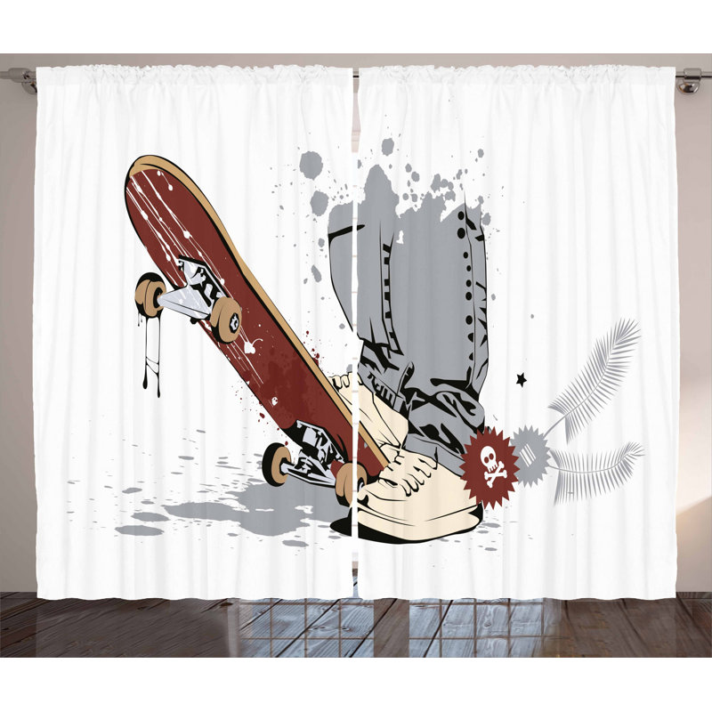 Montreal Skateboard Boy Feet in the Sneakers and Jeans 2 Piece Semi-Sheer Curtain Panel Set, 54" W x 108" L