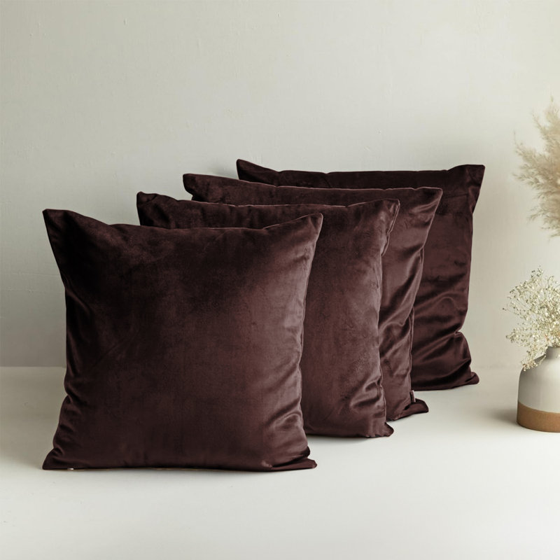 Square Luxury Velvet Throw Cushion Covers for sofa, couch set of 4, Brown