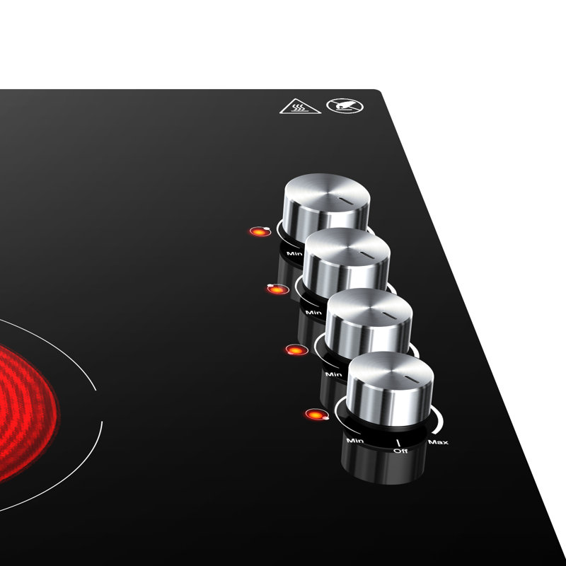 30" Built-In Electric Cooktop with 4 Radiant Burners, 7000W Ceramic Glass Stovetop, Knob Control, Hot Surface Indicator, 220–240V Hardwired Installation