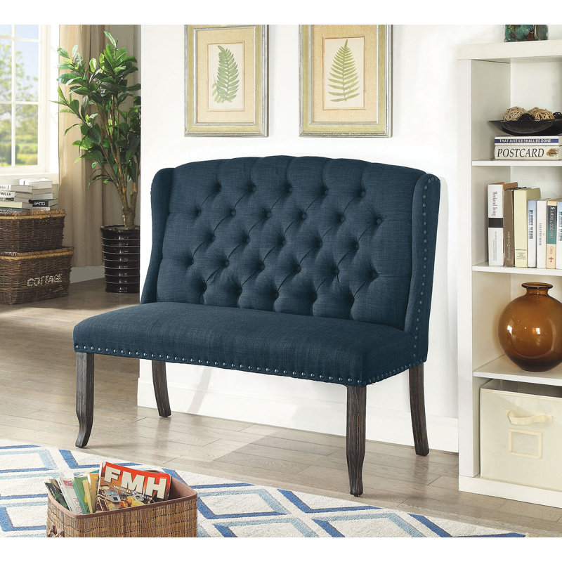Aileen Polyester Blend Upholstered Bench, Light Gray Linen Blend, Linen Blend