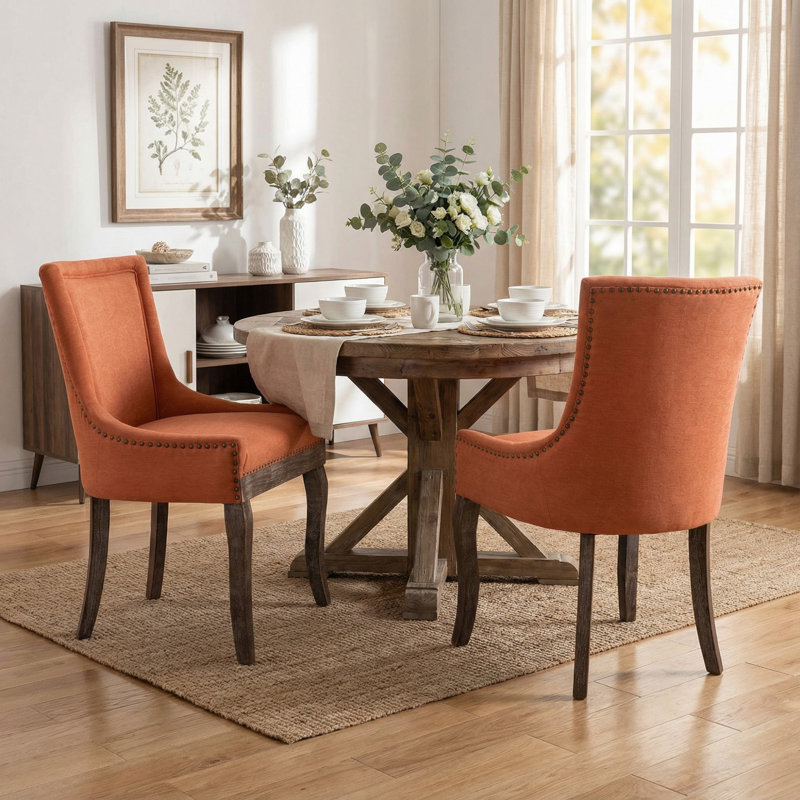 Upholstered Dining Chairs Set of 2, Modern Dining Room Parson Chair, Dinner Side Chairs for Kitchen Dining Room, Orange