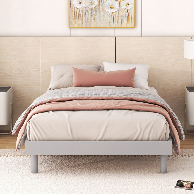 Modern Design Floating Platform Bed Frame, Gray, Twin