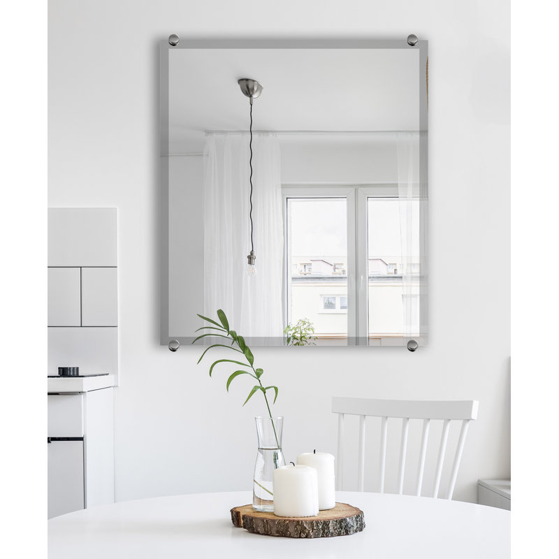 Mansell Beveled Frameless Wall Mirror, 34" H x 36" W, Chrome