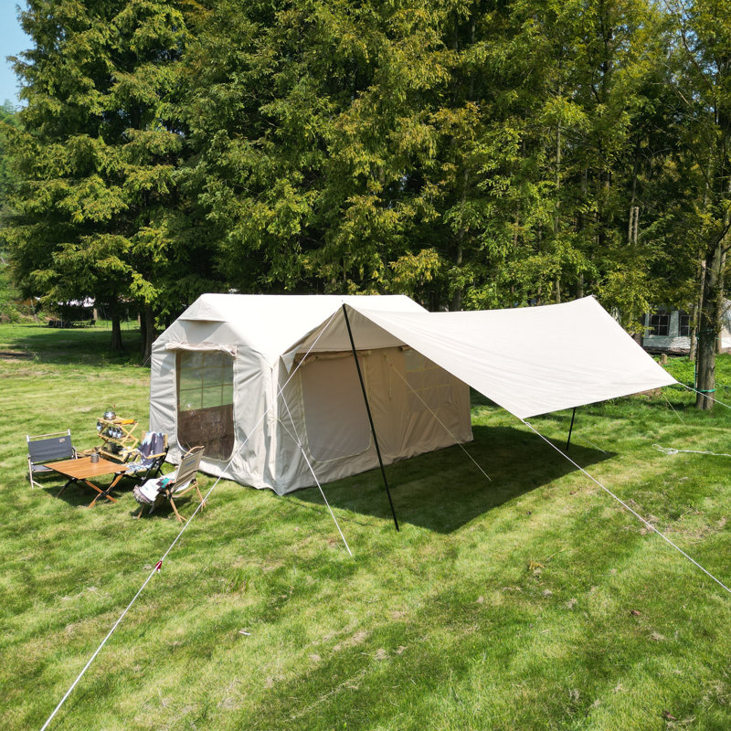 Tente de camping gonflable avec pompe, Beige