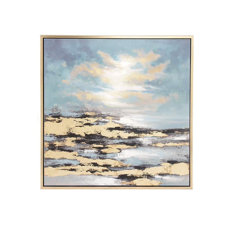 Blue and Gold Abstract Landscape Canvas Wall Art