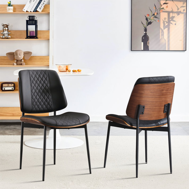 Chaise d'appoint moderne en similicuir avec dossier en bois de noyer, Noir