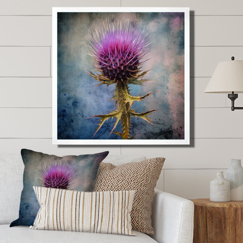 Mauve, vert, chardon, chuchotement, plante, IV, H 24 po x l 24 po x P 1 po, Cadre photo blanc