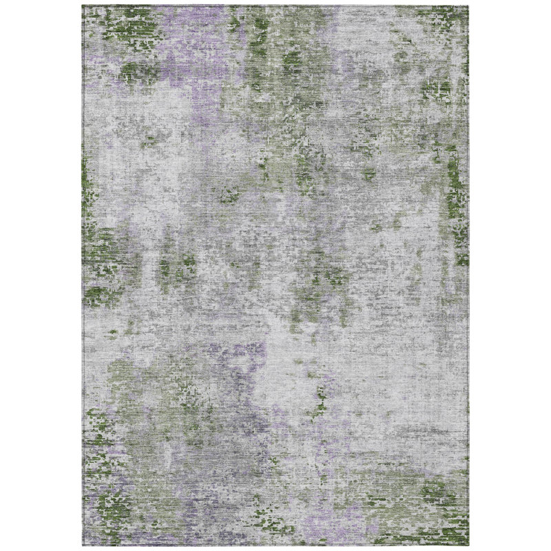 3' X 5' Grey Abstract Washable Indoor Outdoor Area Rug