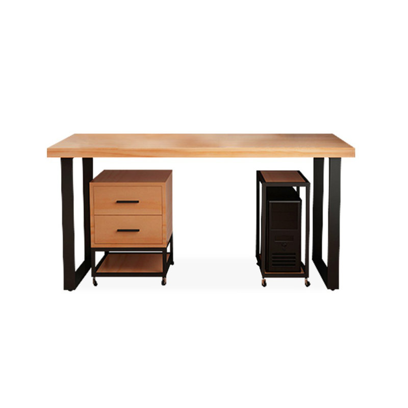 Black Rectangular Solid Wood+Iron desk, 29.53" H x 55.12" W x 23.62" D, Burlywood